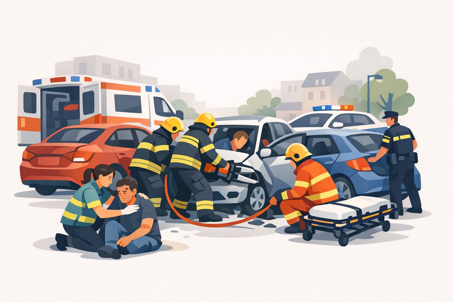 Botsing tegen drie auto's • beknelling in centrum